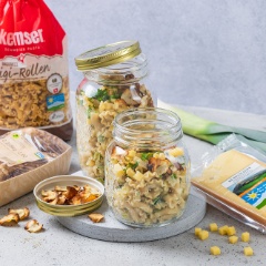 Zutaten Rigi Pasta Salat mit Käse, Lauch und Topinambur