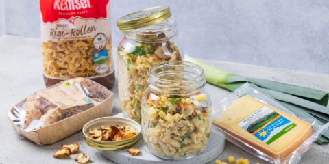 Zutaten Rigi Pasta Salat mit Käse, Lauch und Topinambur